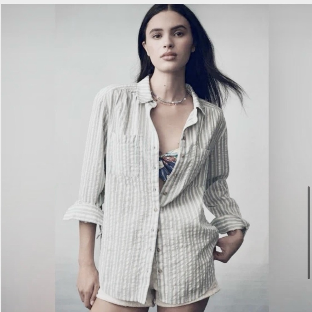 Rails Light white and blue Ellis Davenport Stripe Button-Down Shirt Large